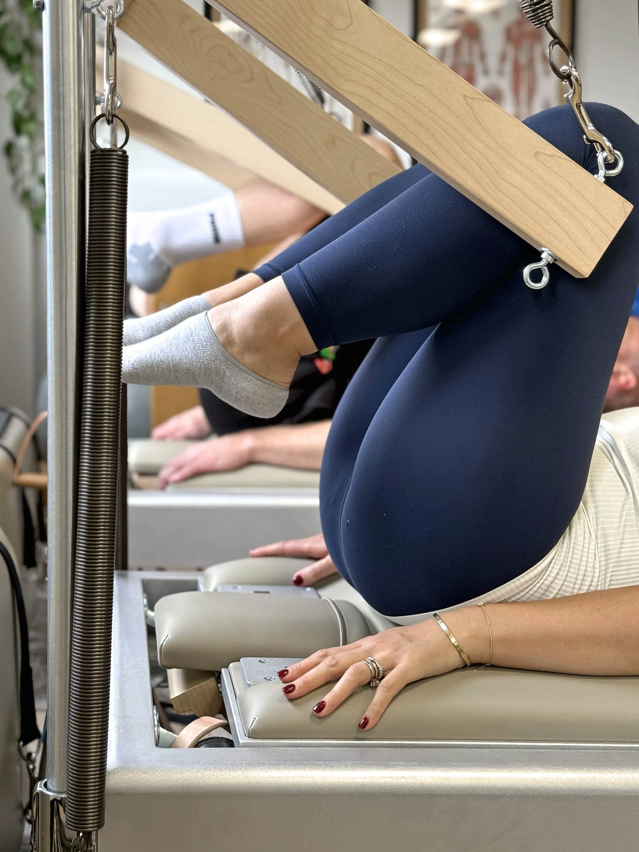 Basic exercises are layered to progress you to the high level exercises. Classical Pilates studio in Clapham north.