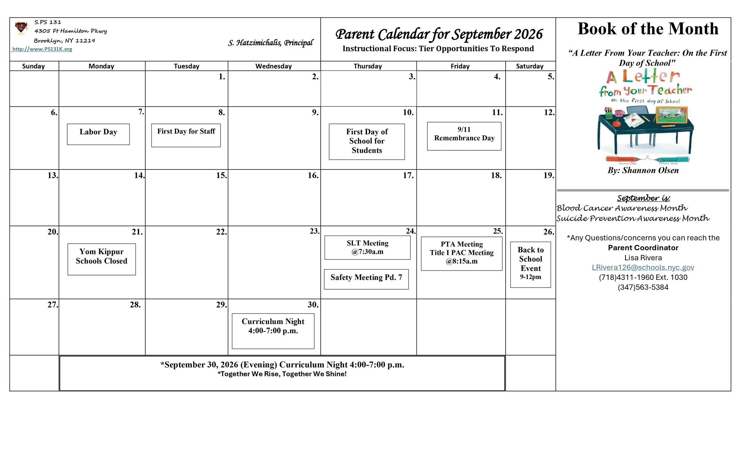 September Calendar 2026
