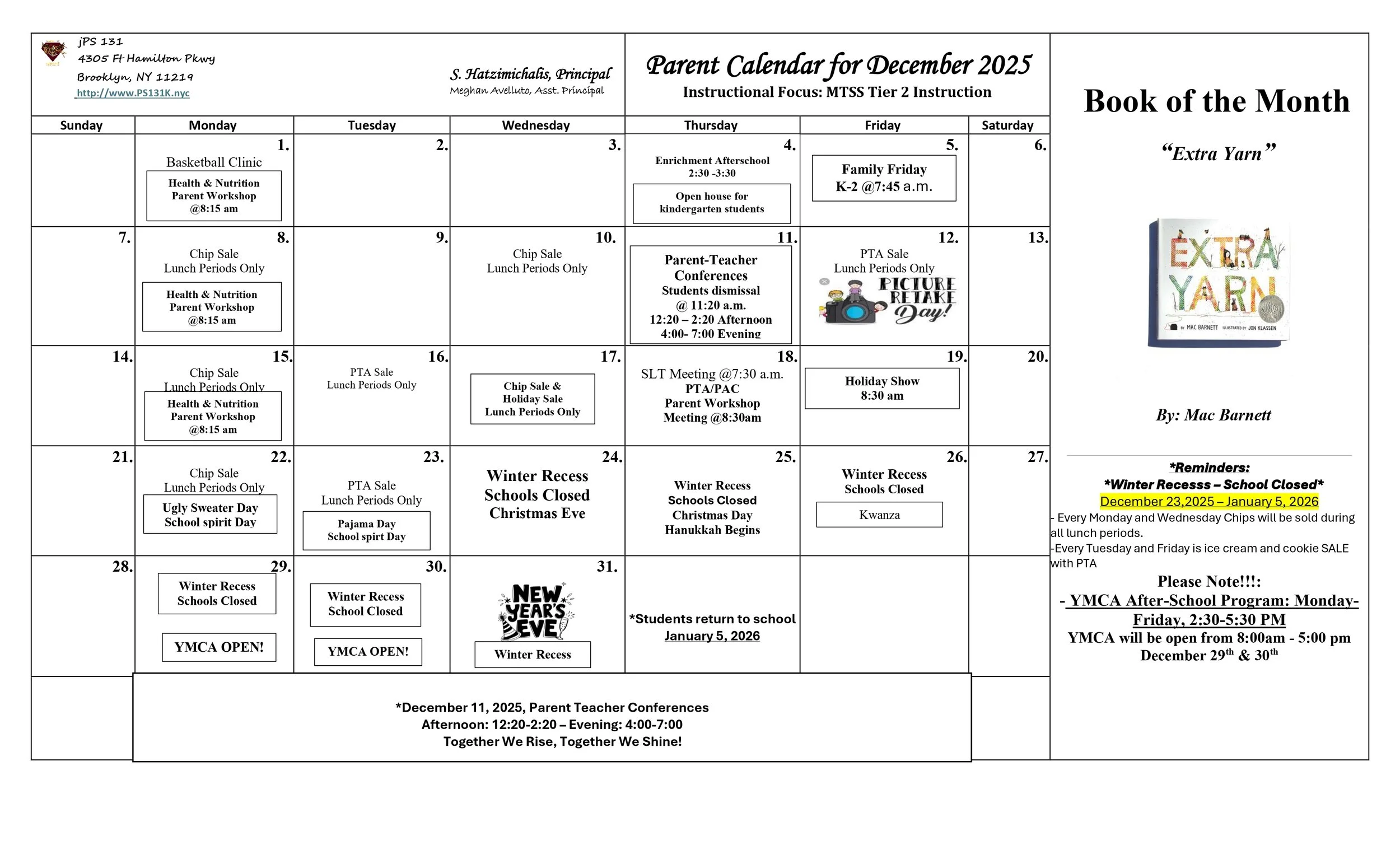 School December Calendar