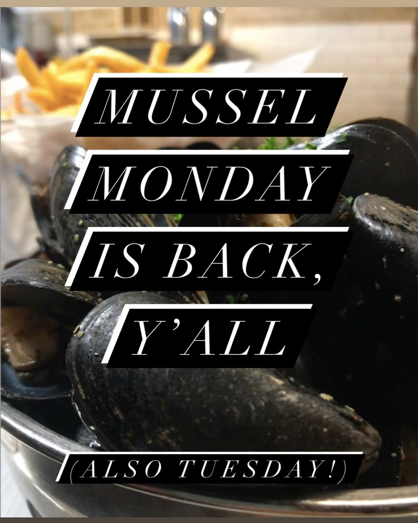 IT&rsquo;S HAPPENING. All-you-can-eat mussels are coming back to Bouchon for a bit! Mondays and Tuesdays- first order comes with pommes frites (bien s&ucirc;r)!! 
#frenchfood #frenchcomfortfood #avleats #musselmonday #allyoucaneat #828isgreat #ashevi