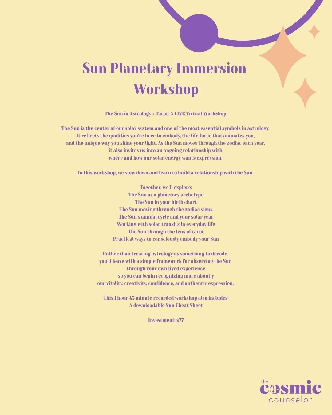 The Sun Planetary Immersion LIVE Workshop