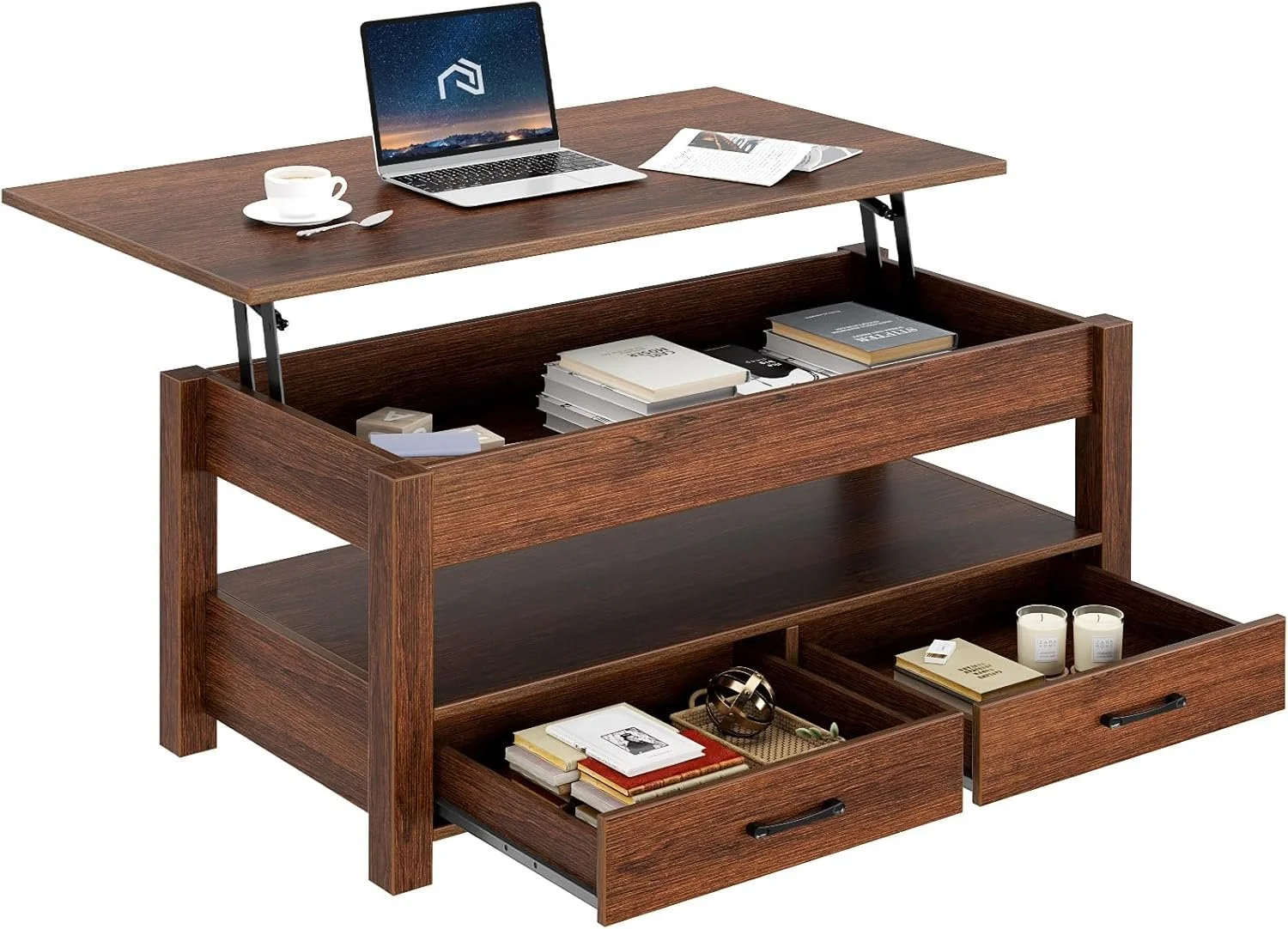 Rolanstar Lift Top Coffee Table with Drawers and Hidden Compartment