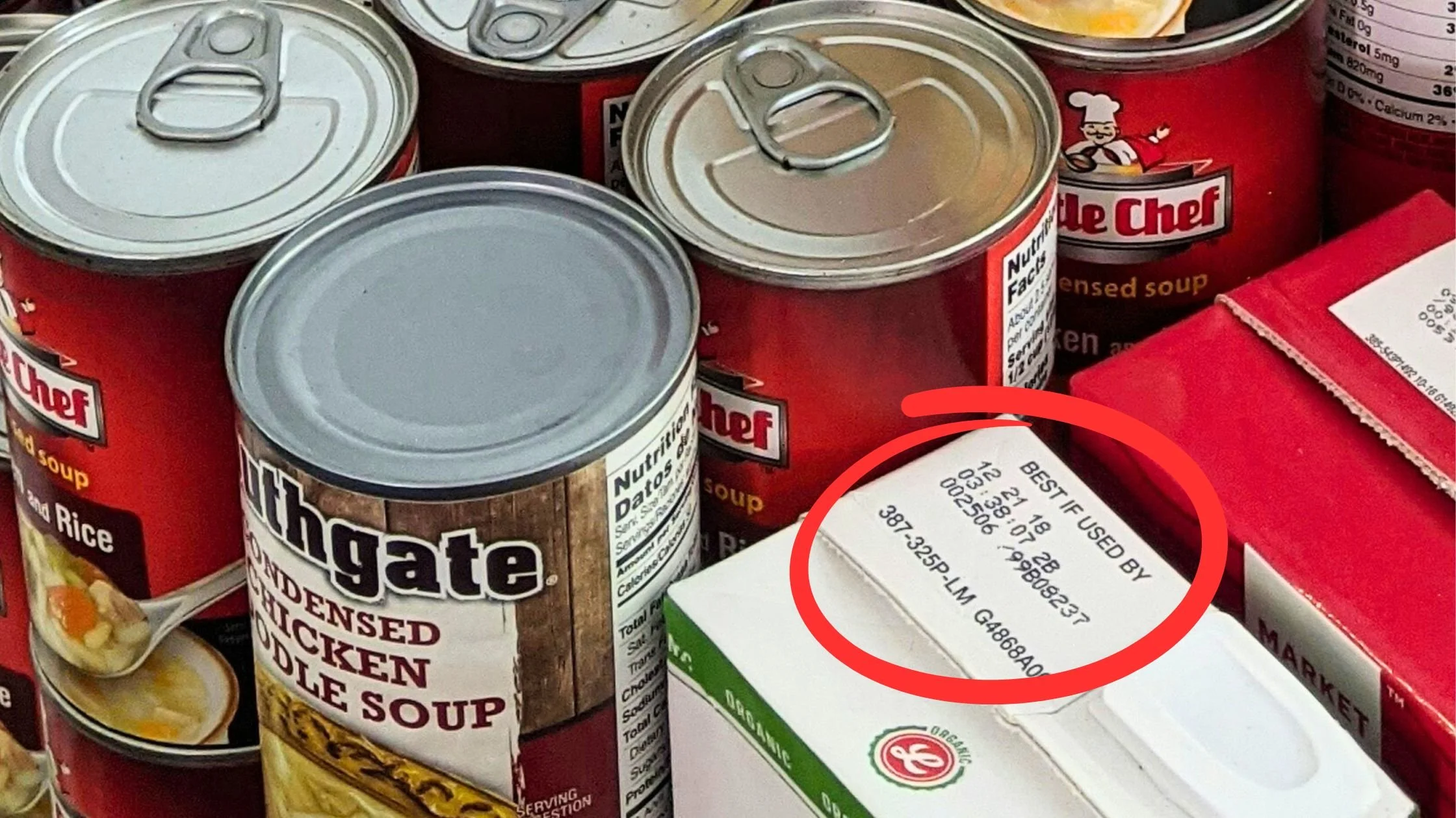 expired food in cans and soup cartons