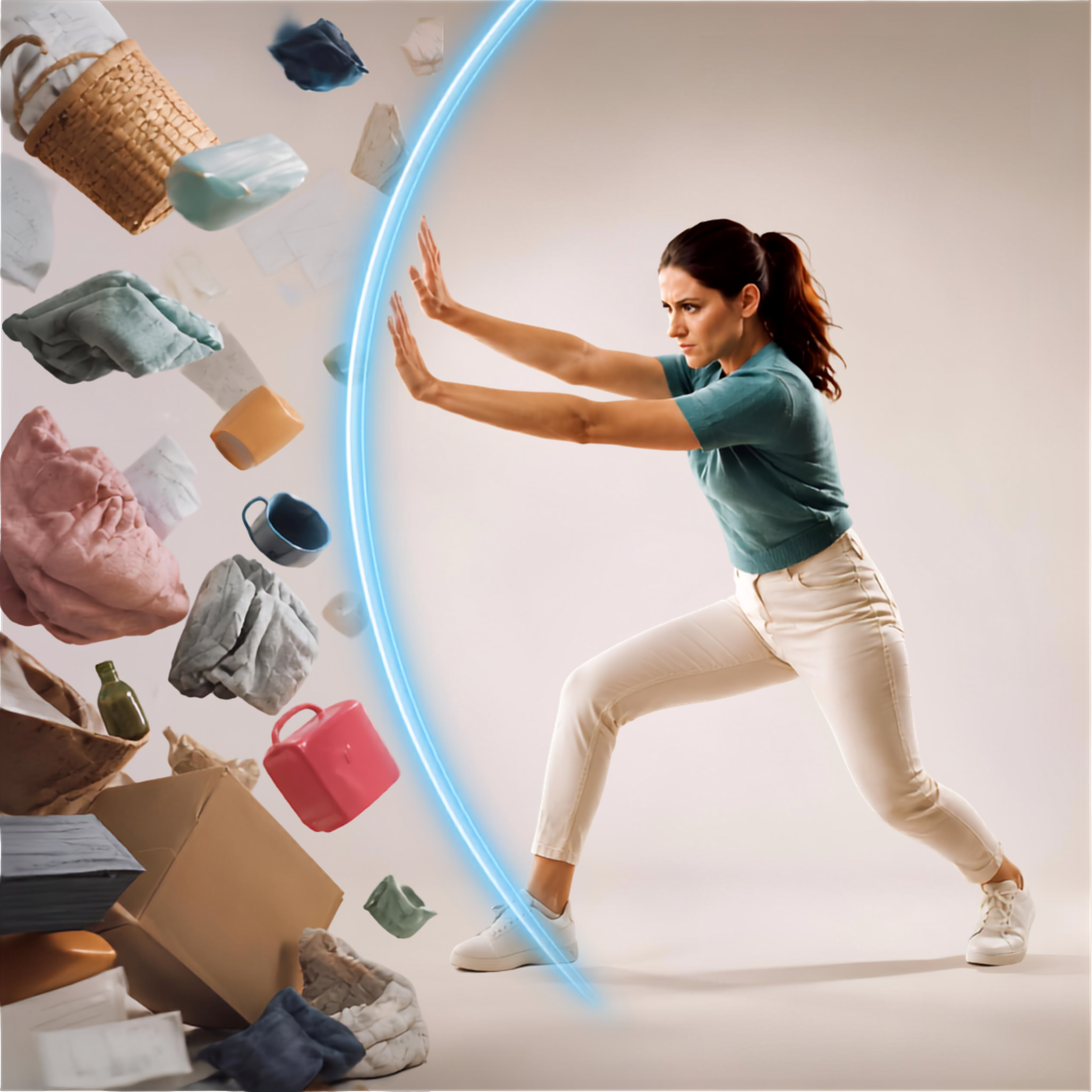 woman defending against clutter