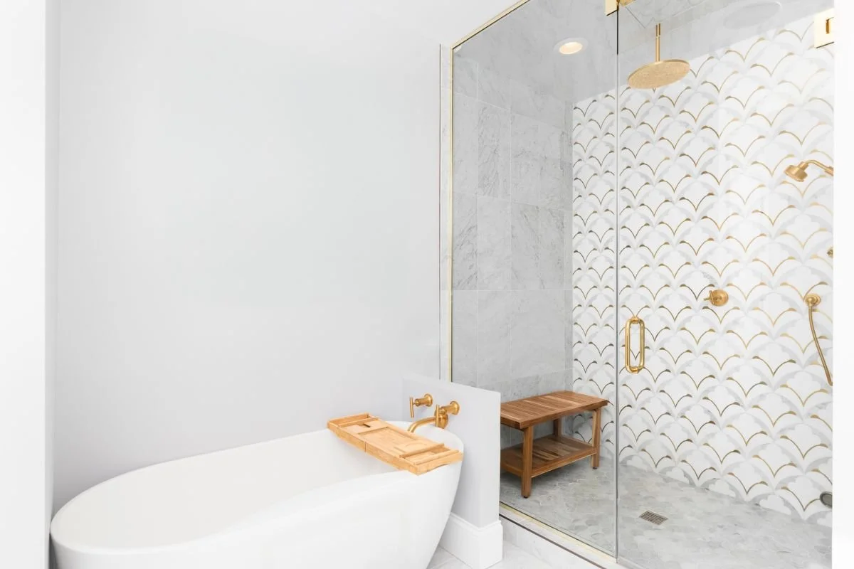 Walk-In Shower with Teak Bench Seat