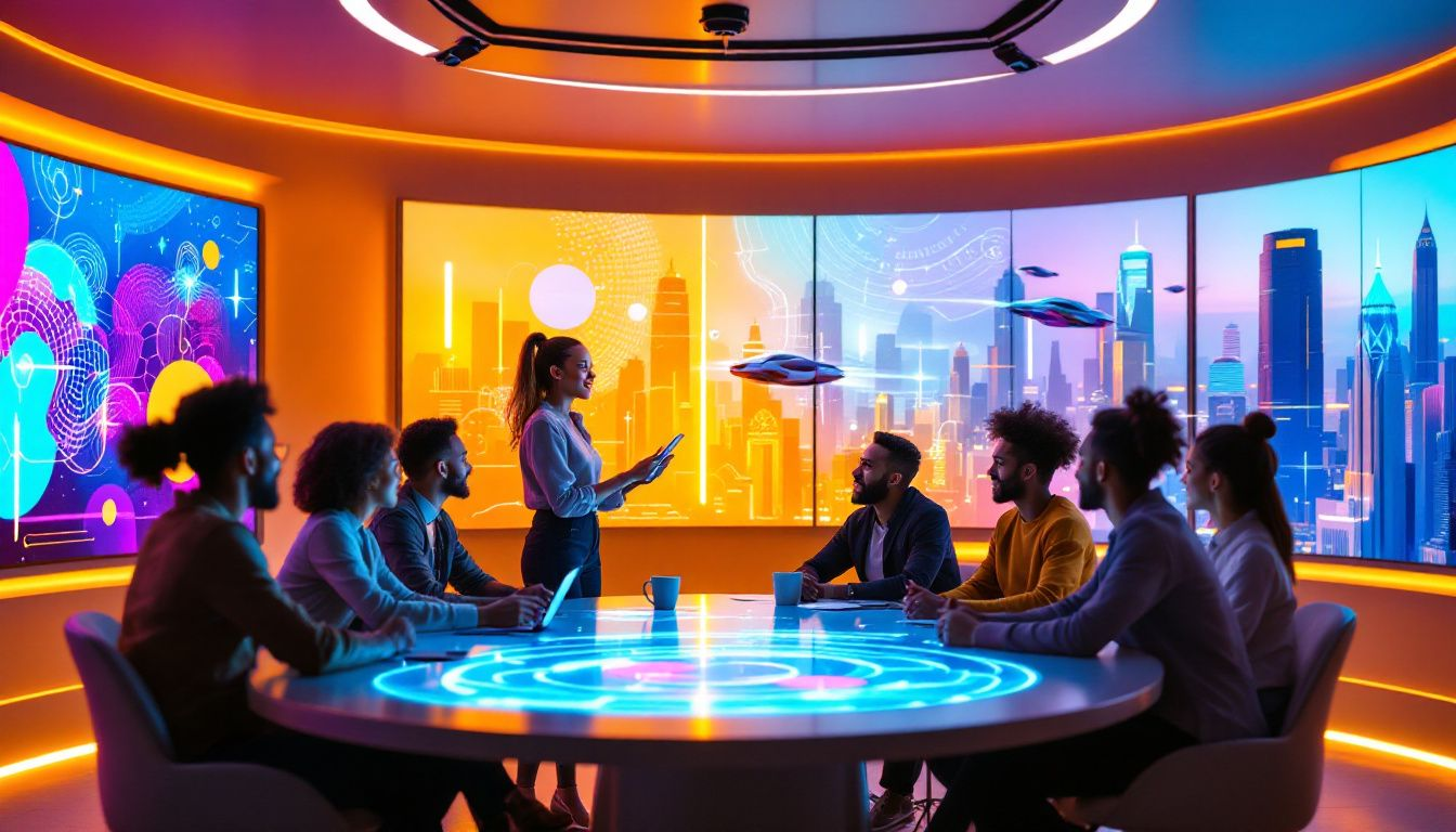 A creative team brainstorming ideas for a PR strategy.