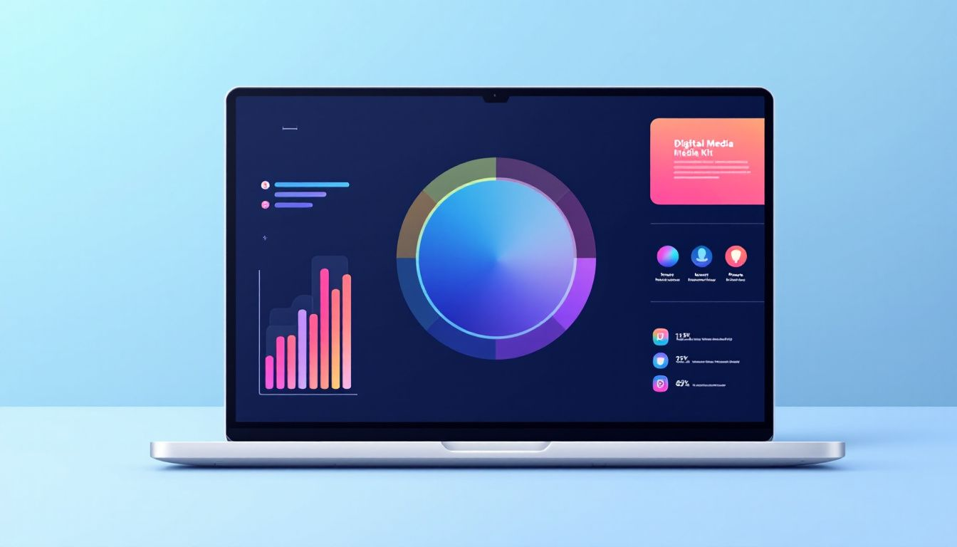 A digital media kit displayed on a laptop screen.