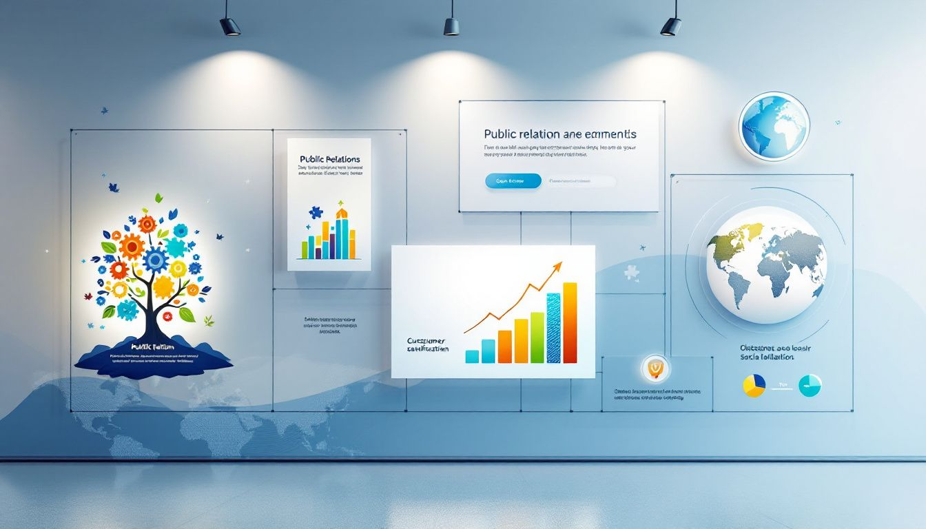 Various types of public relations statements displayed on a board.