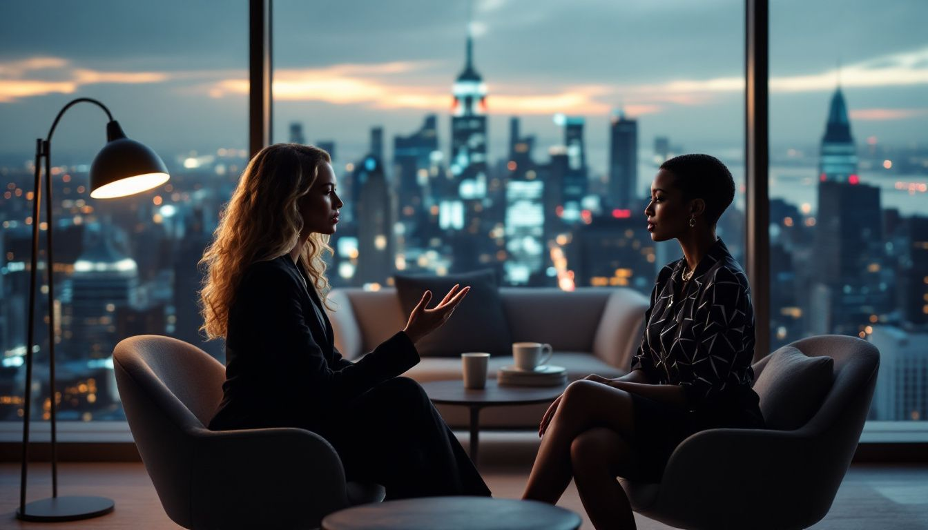 Choosing the right fashion PR firm, depicted through a consultation between a brand and a PR expert.