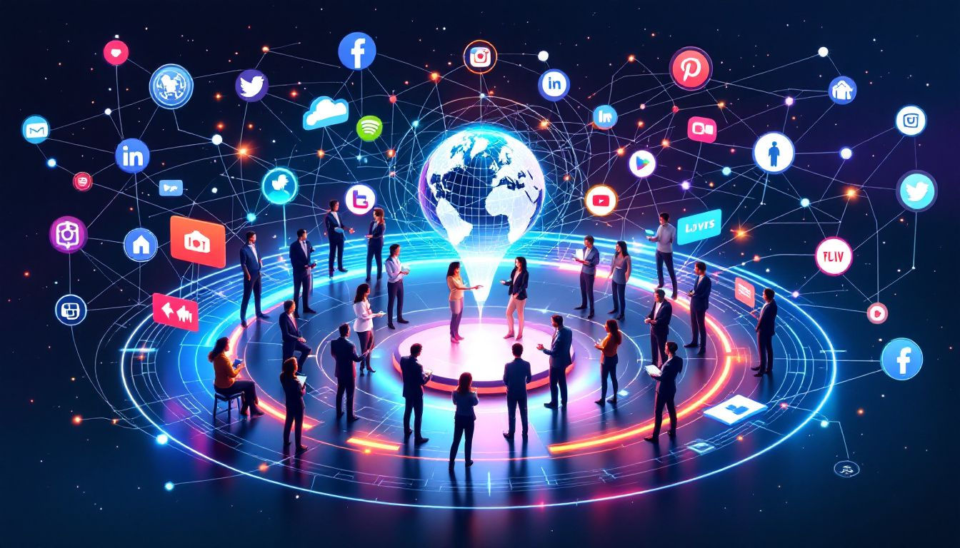 An illustration of networking and relationship building in a professional setting.