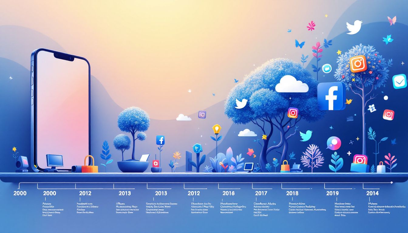 An illustration showing the evolution of media coverage on tech giants over the years.