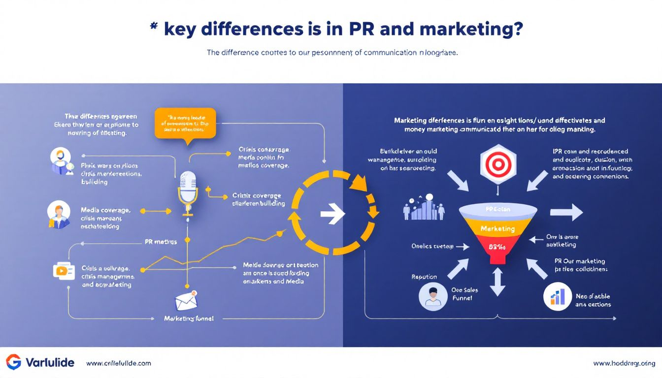A diagram showing the key differences between PR and marketing communication.