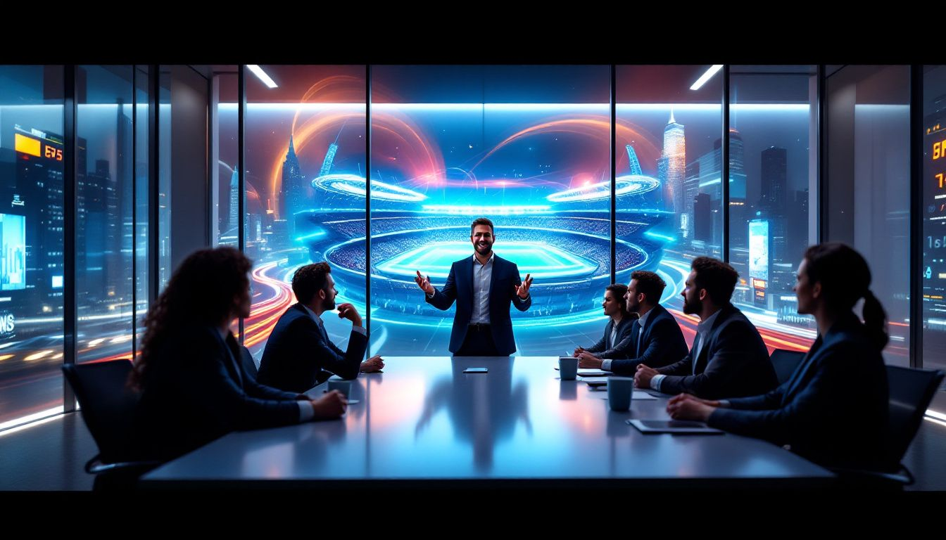 A sports PR agency team discussing strategies.