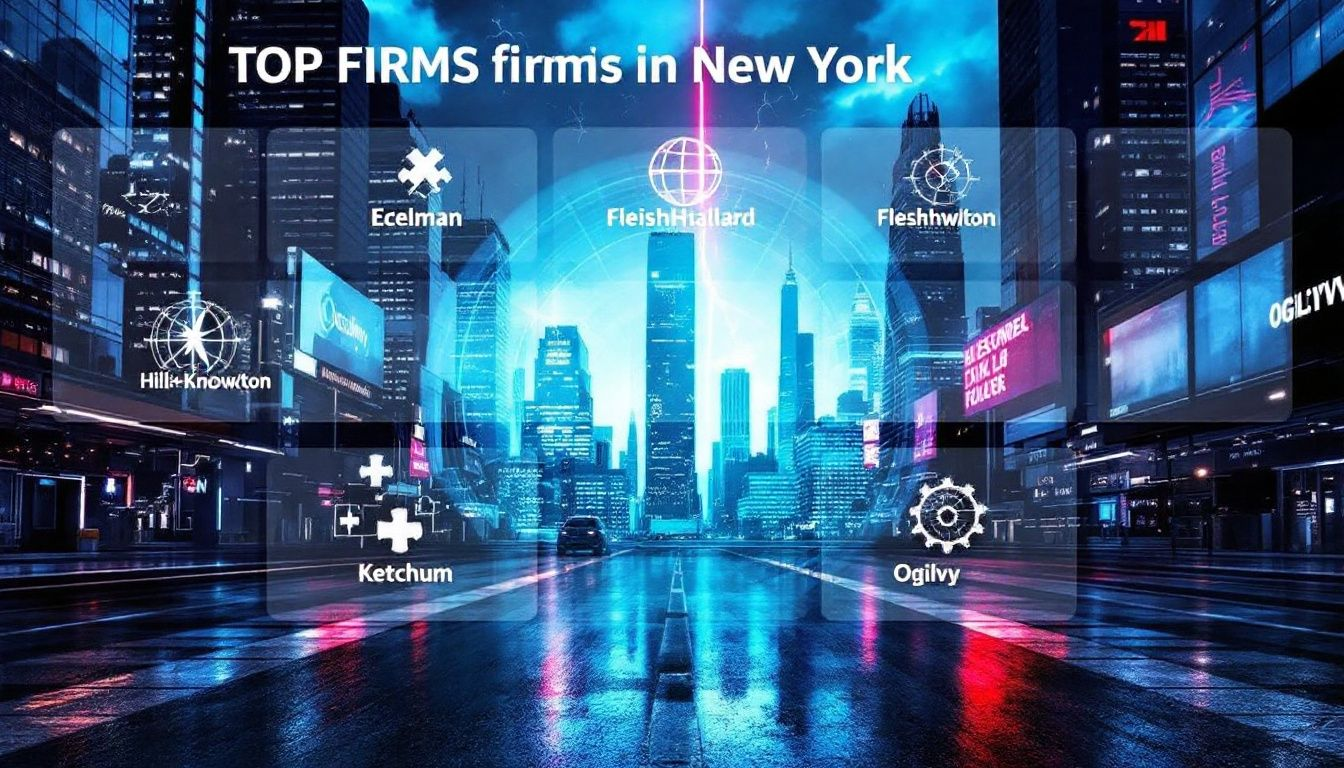 Highlighting top PR firms in New York, emphasizing their corporate reputation.