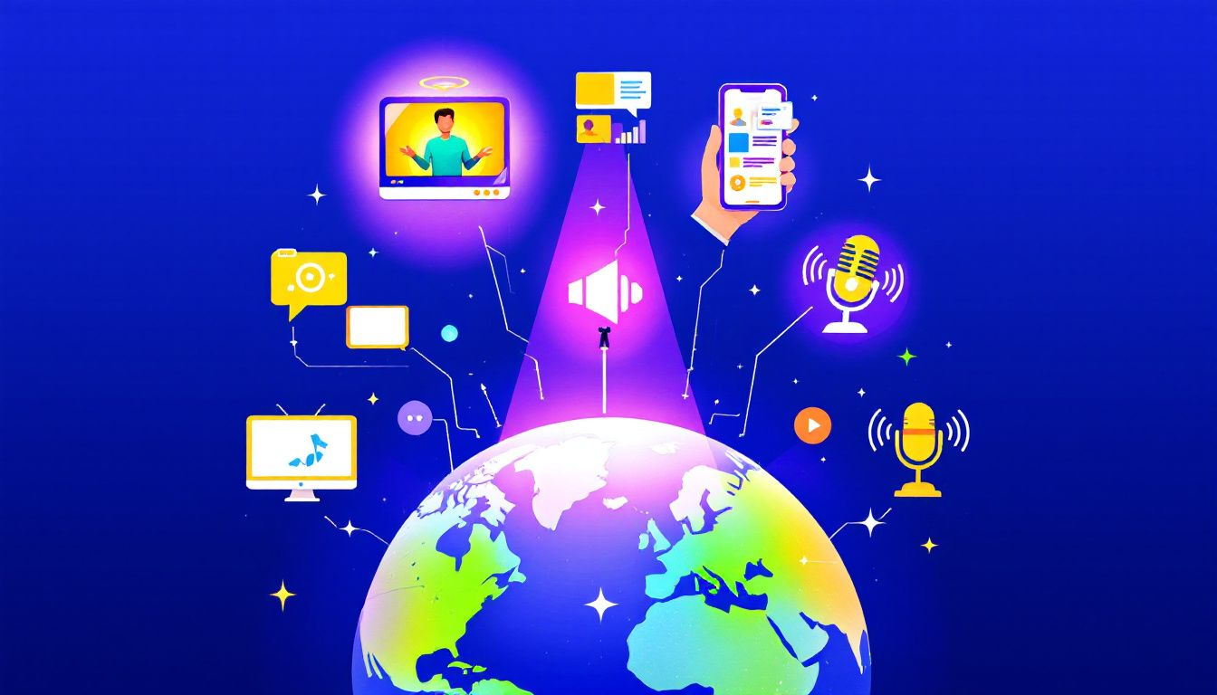 An illustration showing various forms of media that enhance brand visibility.