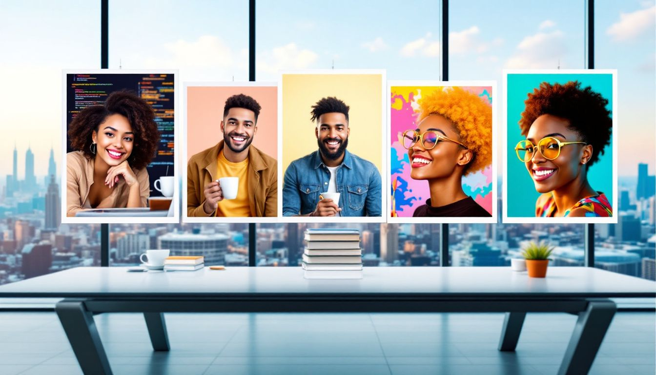 A collage showcasing various new hires and their qualifications.