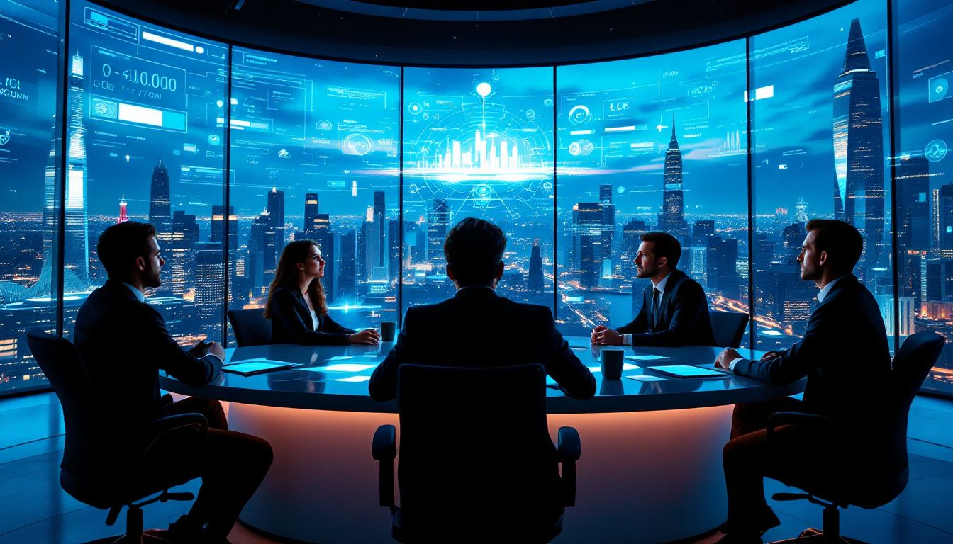 A professional team discussing strategies at an artificial intelligence marketing agency.