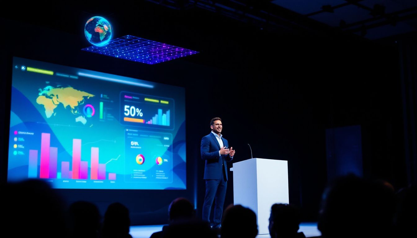 An inspiring keynote speaker engaging with an audience.