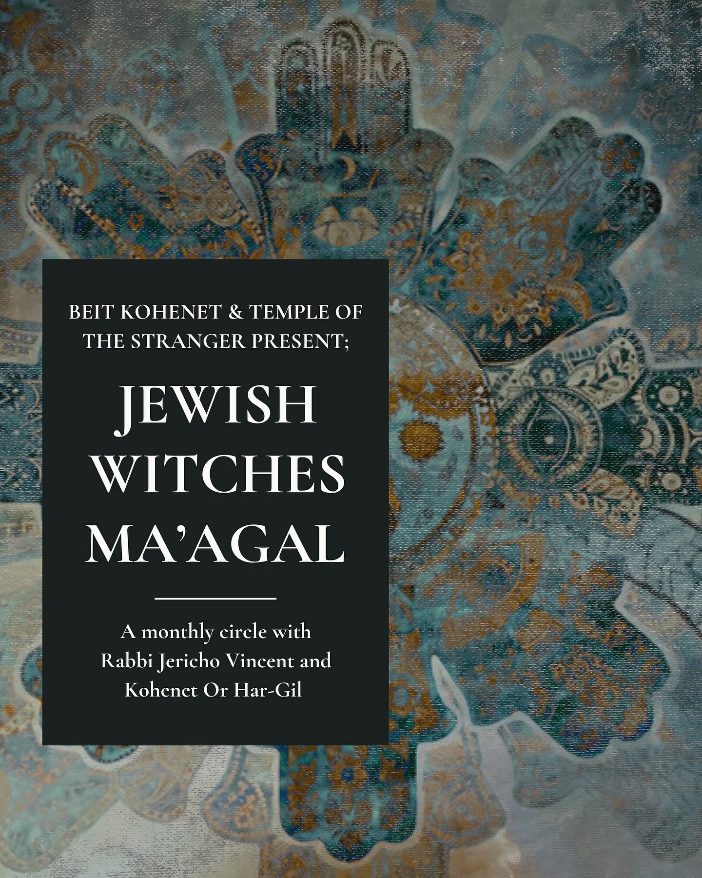 ✦ Jewish Witches Monthly Ma&rsquo;agal | Sunday, October 19, 3:45-5 pm ET ✦⁣

Beit Kohenet and Temple of the Stranger (@templeofthestranger) invite you to the next Jewish Witches Ma&rsquo;agal on Sunday, October 19, from 3:45-5 pm ET via Zoom. Guided
