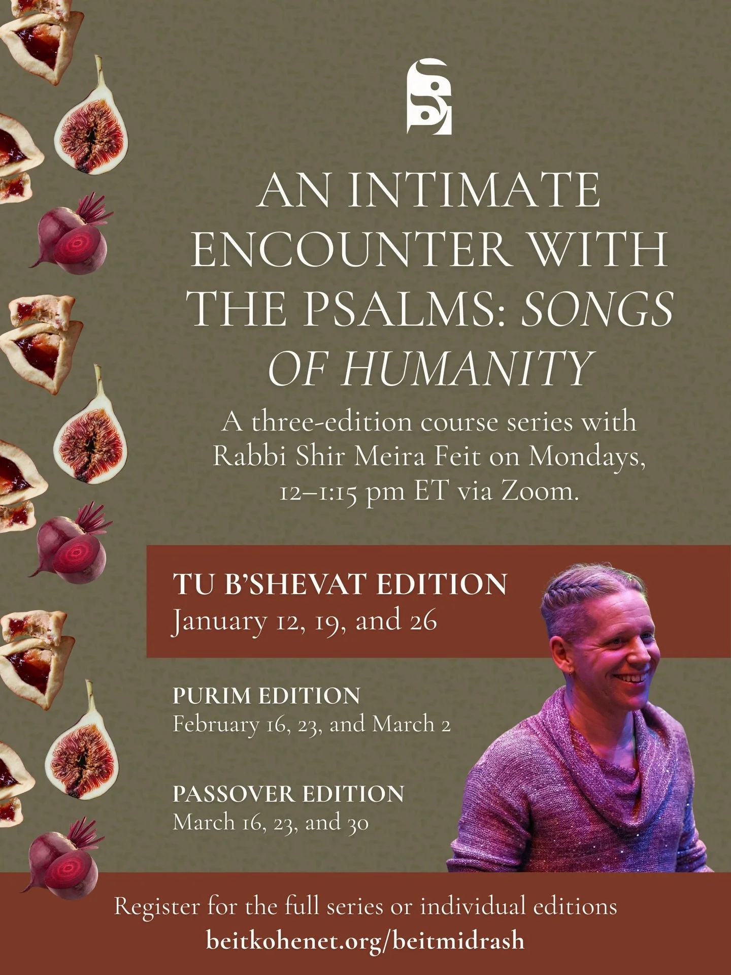 Join us for the first edition of our new three-edition course series, An Intimate Encounter with the Psalms: Songs of Humanity, with Rabbi Shir Meira Feit (@shirmeira ).
⁣
✦ Tu B&rsquo;Shevat Edition ✦⁣
Mondays, January 12, 19, and 26, 12&ndash;1:15 
