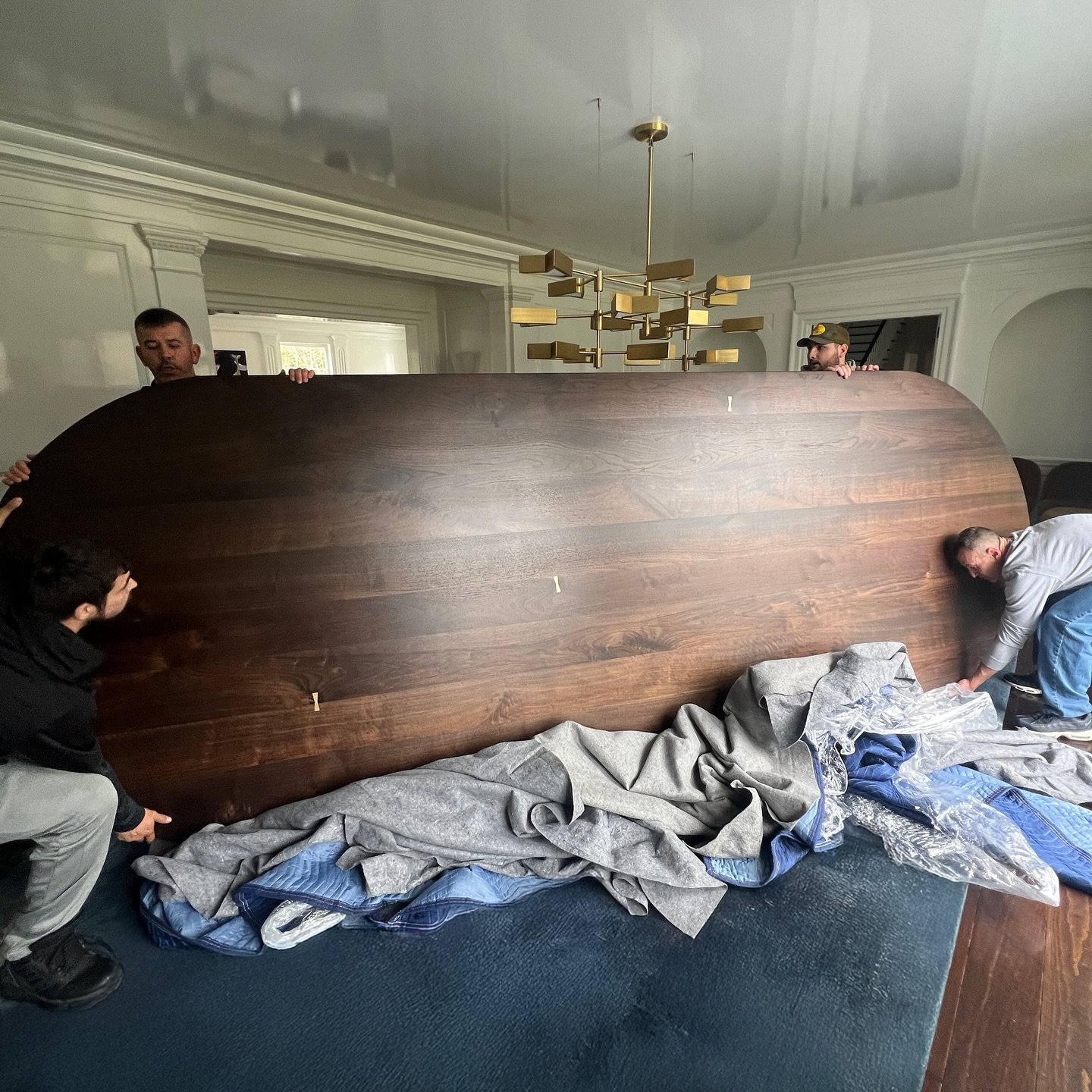 Scroll over to see the final shots of this massive solid walnut dining table recently delivered to an amazing client. The guys at Meticulous Movers made it happen on a rainy day (It is over 14ft x 5ft) . We started with solid 16ft long walnut for thi