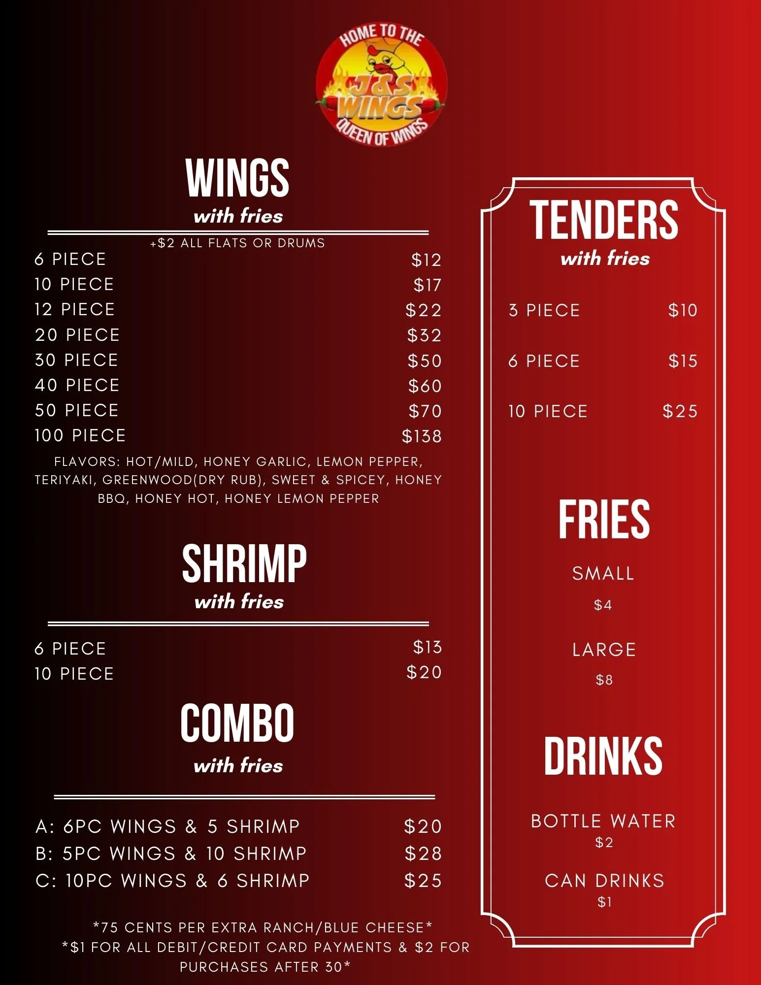Menu — J&S Wings 2 Go