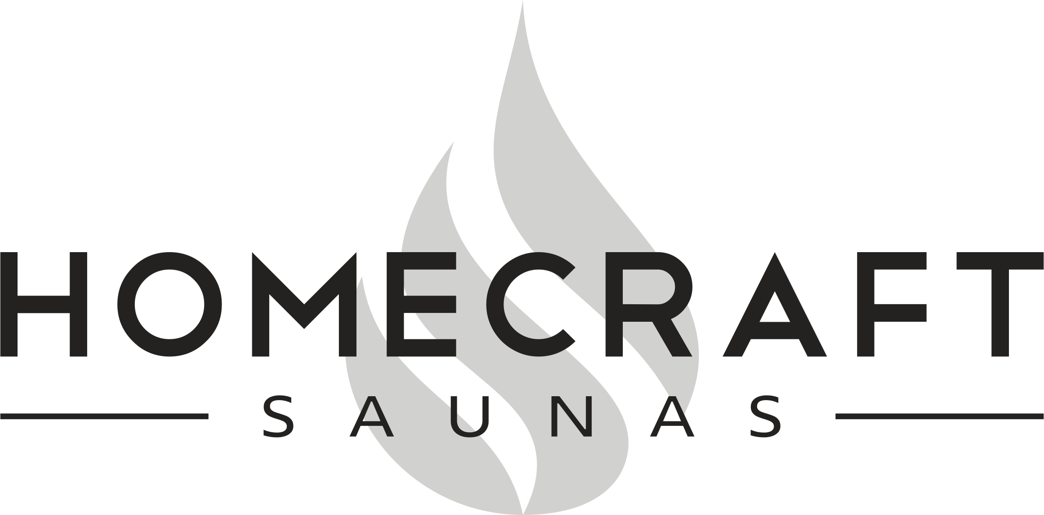 Black and white logo for Homecraft Saunas featuring a stylized flame and text.