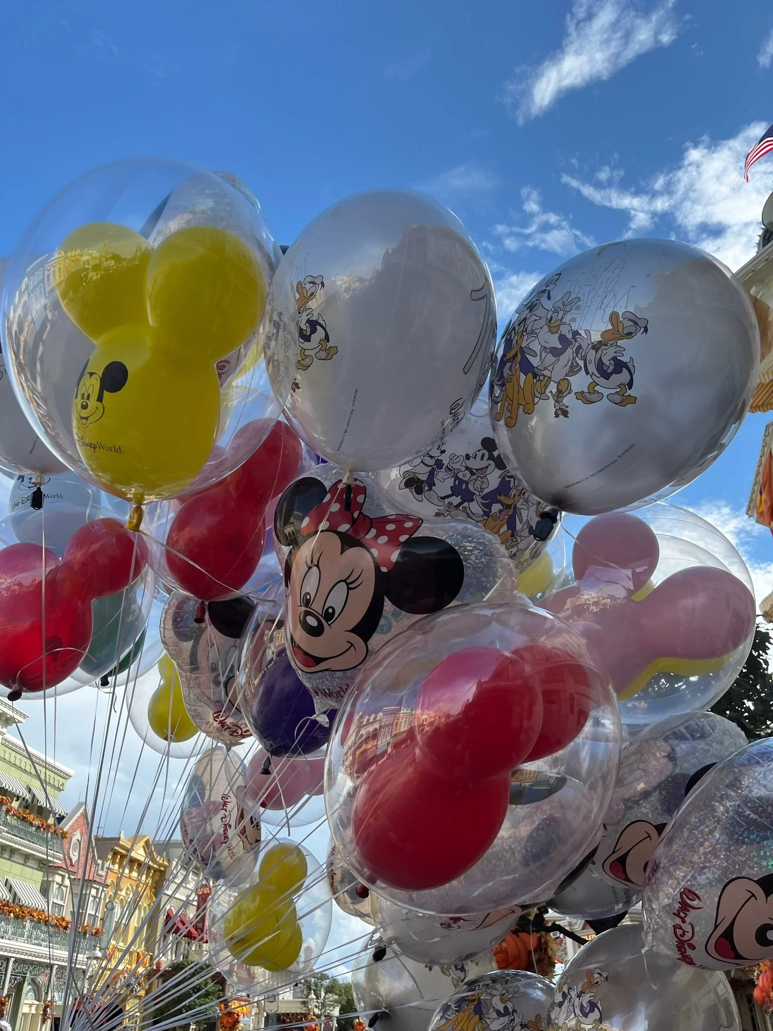 A cluster of Disney balloons at Walt Disney World