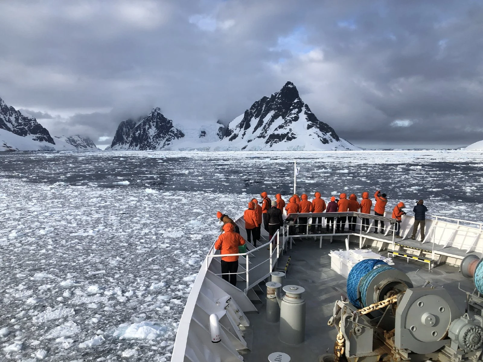 Approaching the spectacularly photogenic Lemaire Channel, ahead and to the left. 6:30am.