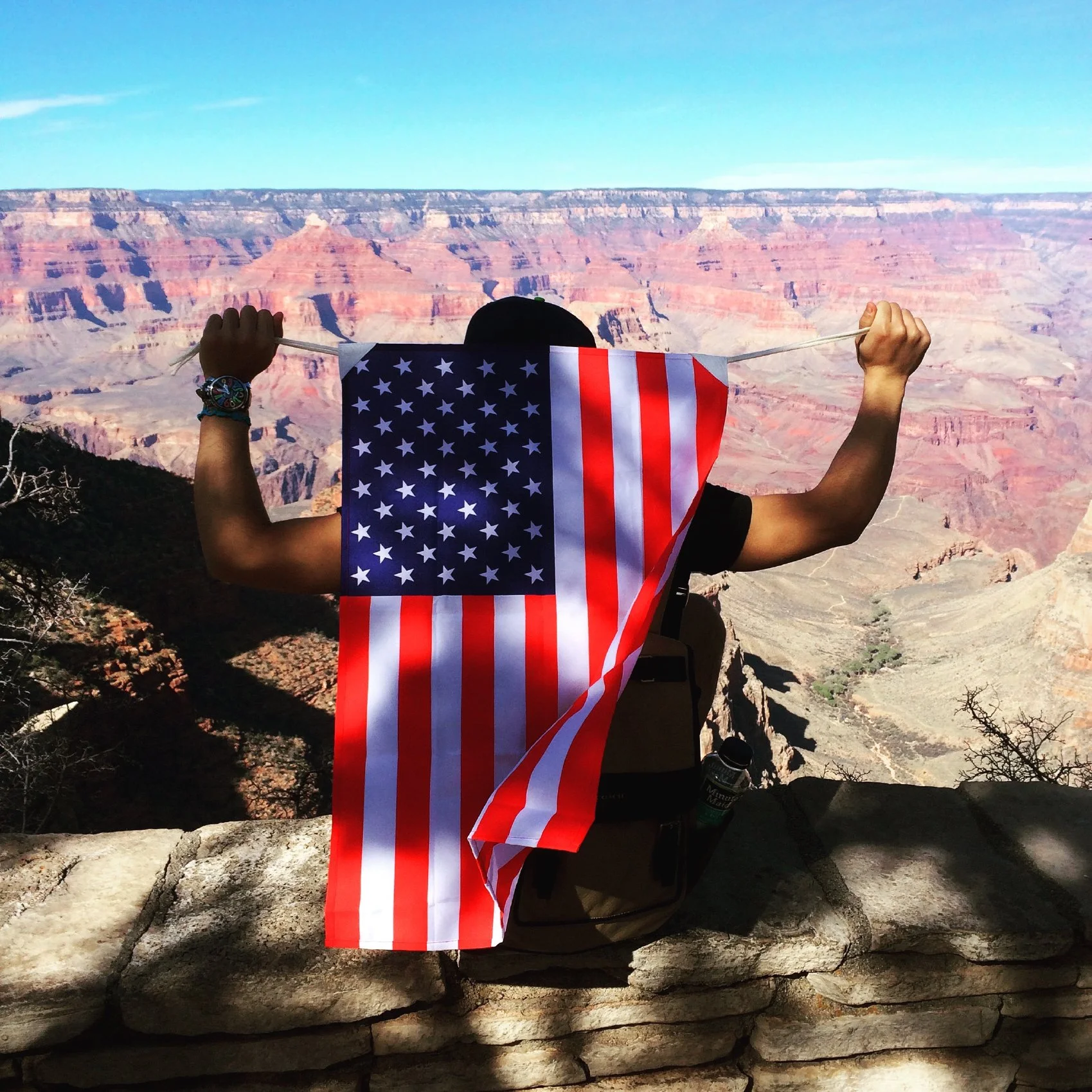 Young kid and his flag at a Grand Canyon overlook.
