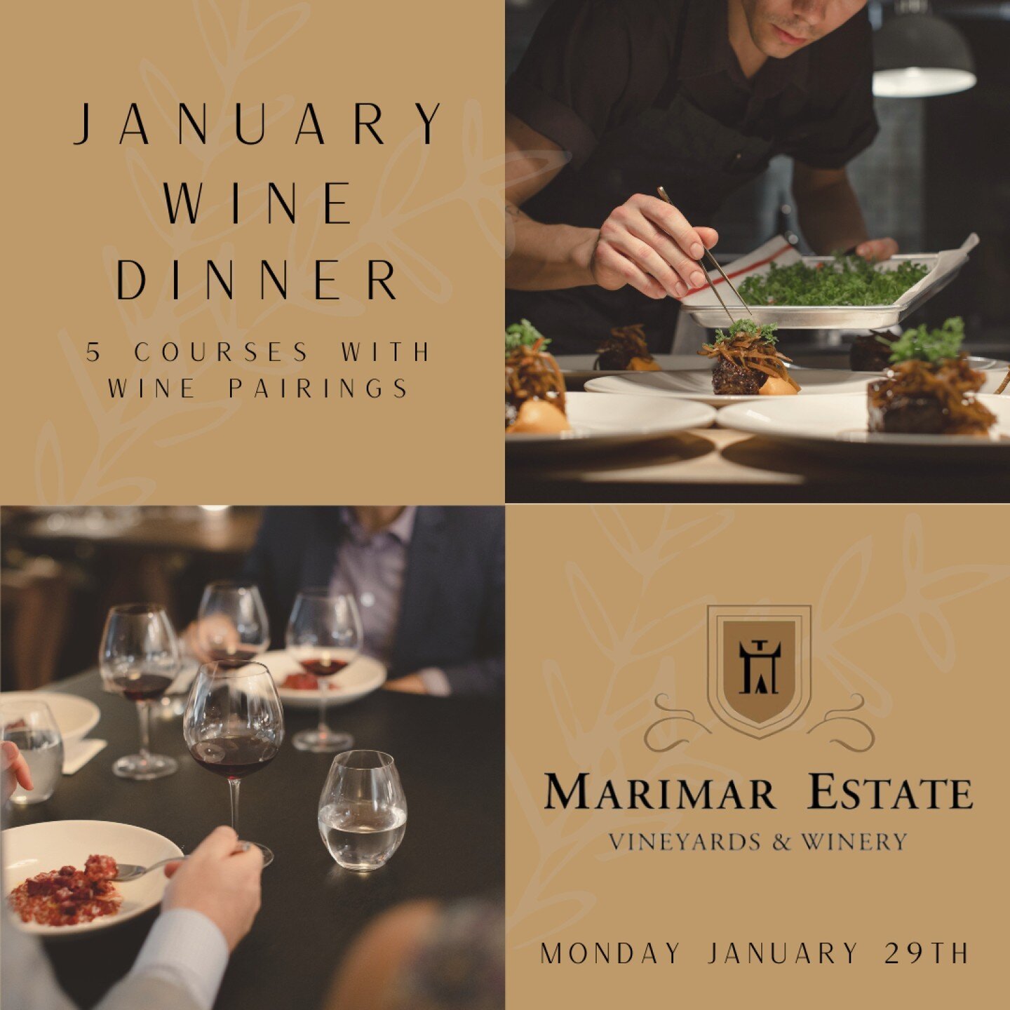 Join Cristina Torres, 5th generation of family owned and operated Marimar Estate-as she takes you through a selection of Marimar Estate wines, each perfectly paired with a five course menu curated by our very own Chef Edward Higgins and his amazing t