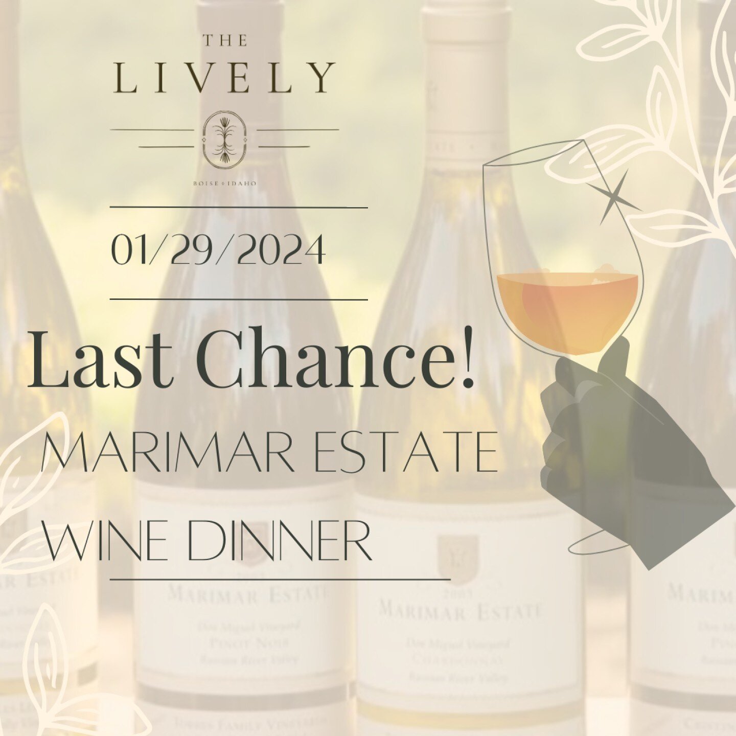 Today is the last day to secure tickets to our January Wine Dinner With Marimar Estate!
.
Join Cristina Torres, 5th generation of family owned and operated Marimar Estate-as she takes you through a selection of Marimar Estate wines, each perfectly pa