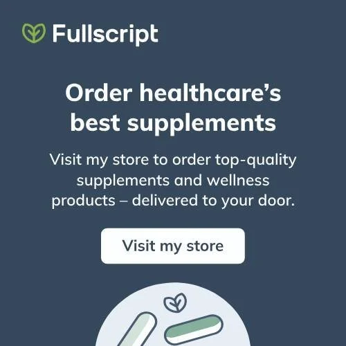 Advertisement for Fullscript promoting healthcare supplements with a button to visit the store.