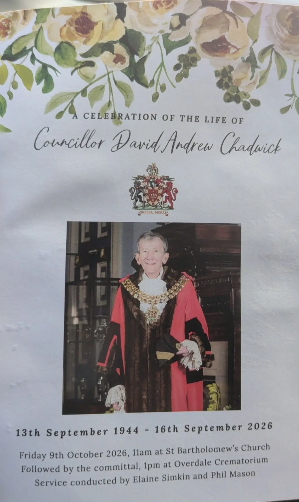 Funeral of Cllr David Chadwick
