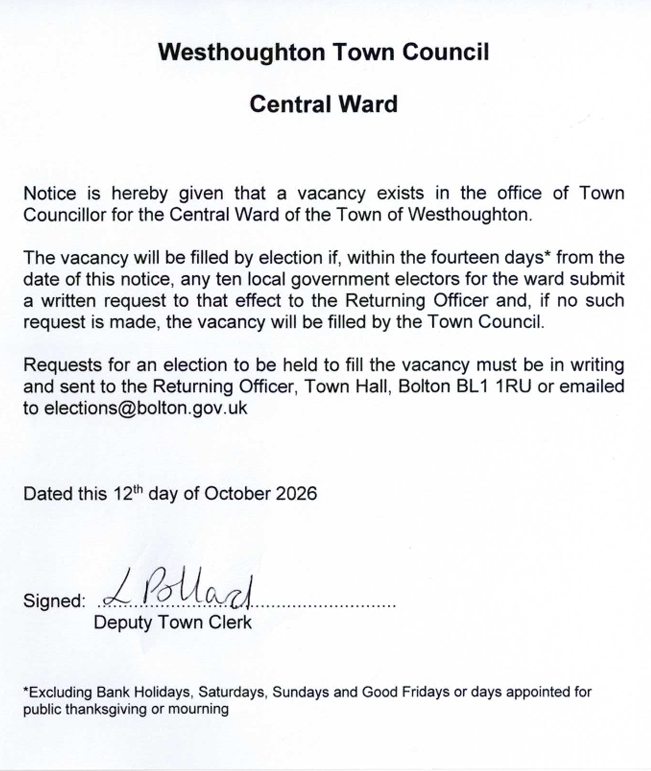 Notice of Vacancy