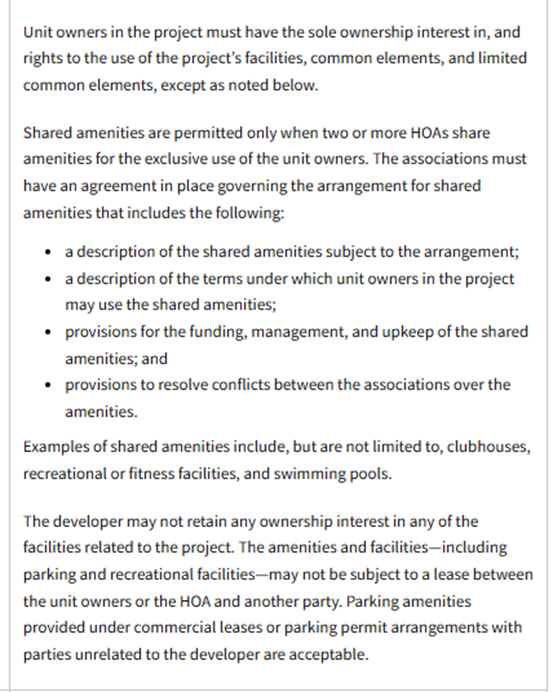 Fannie Mae Guidelines Shared Amenities HOA Condo