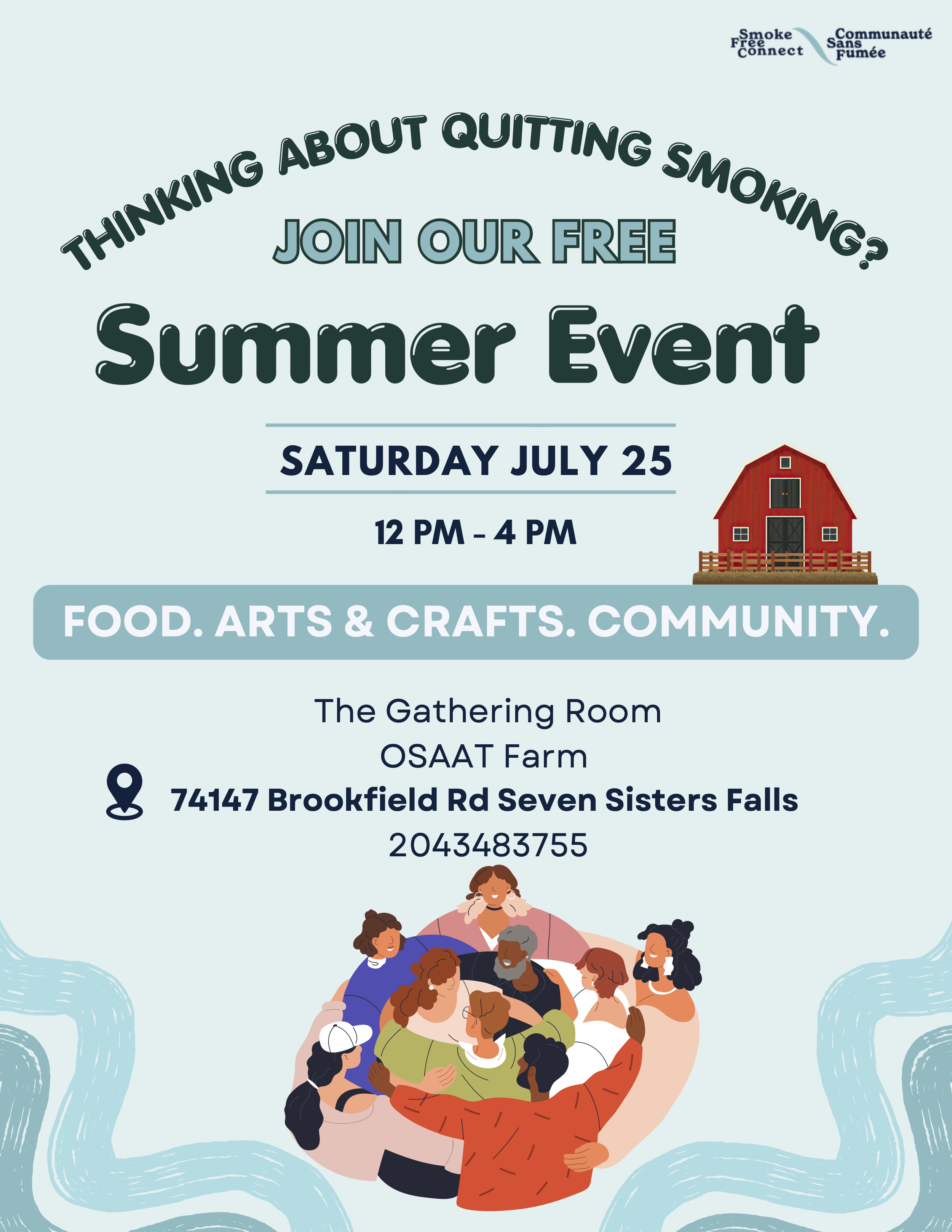 Poster for Smoke Free Connect Summer Event on July 25, 2026 in Seven Sisters Falls, MB.