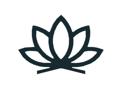 Minimalist black outline of a lotus flower with seven petals.