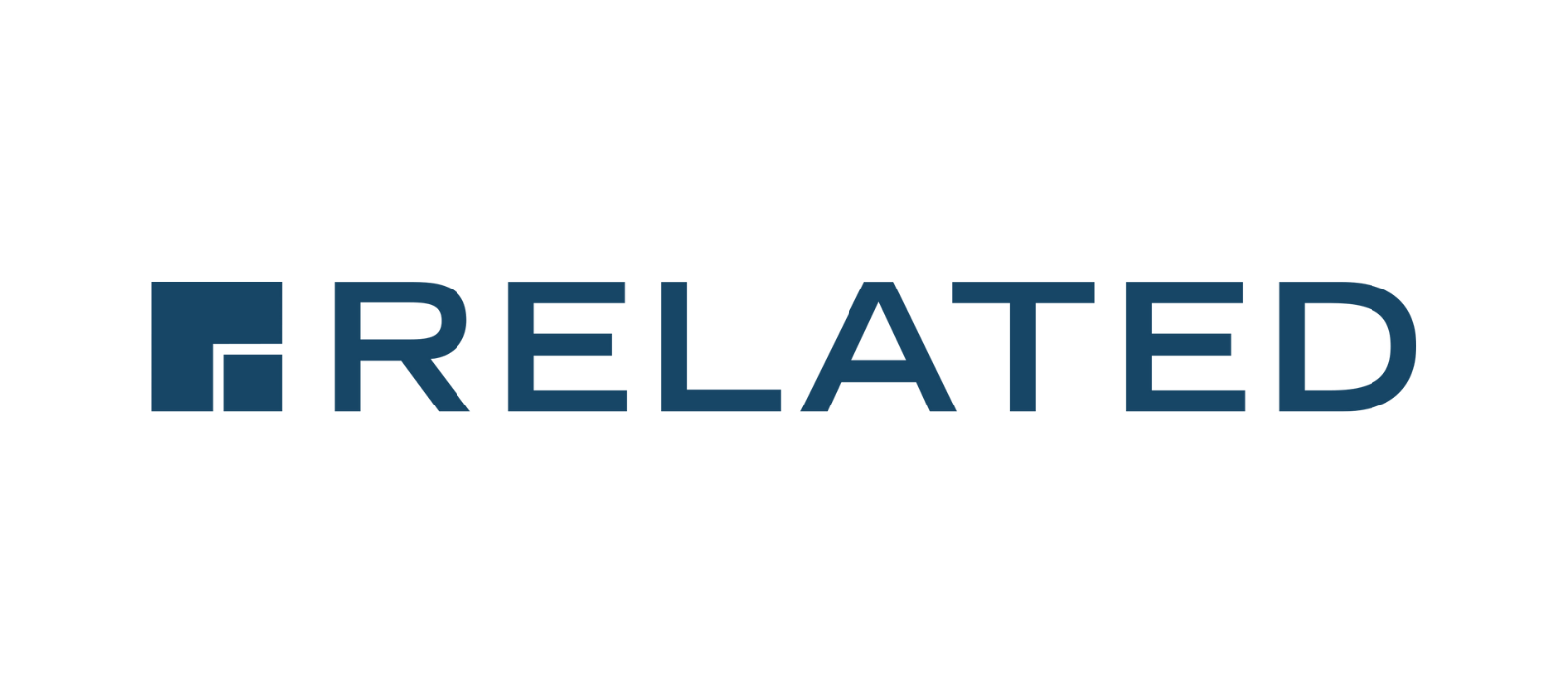 The word 'RELATED' in blue capital letters with a stylized square design in place of the 'R' on a black background.