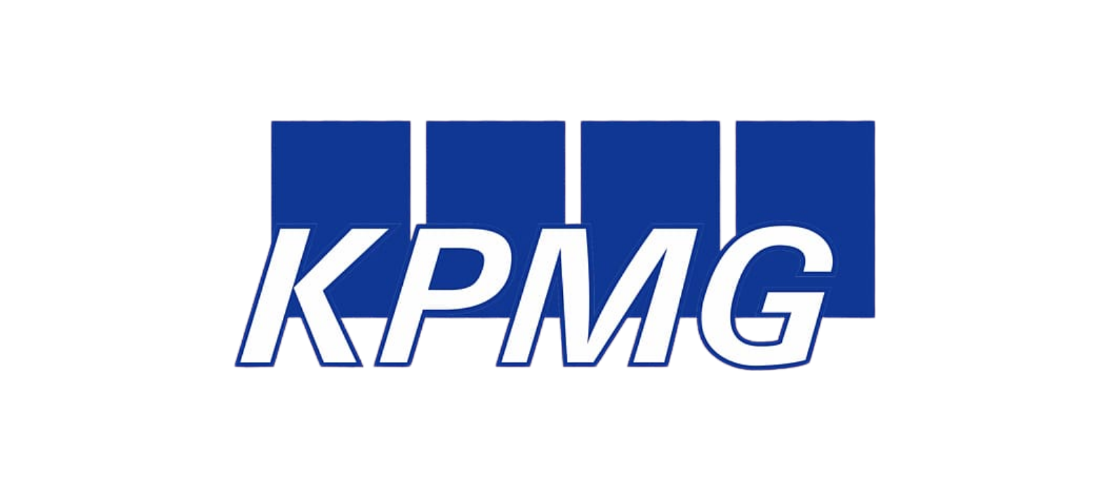 KPMG logo with three vertical blue bars in the background.