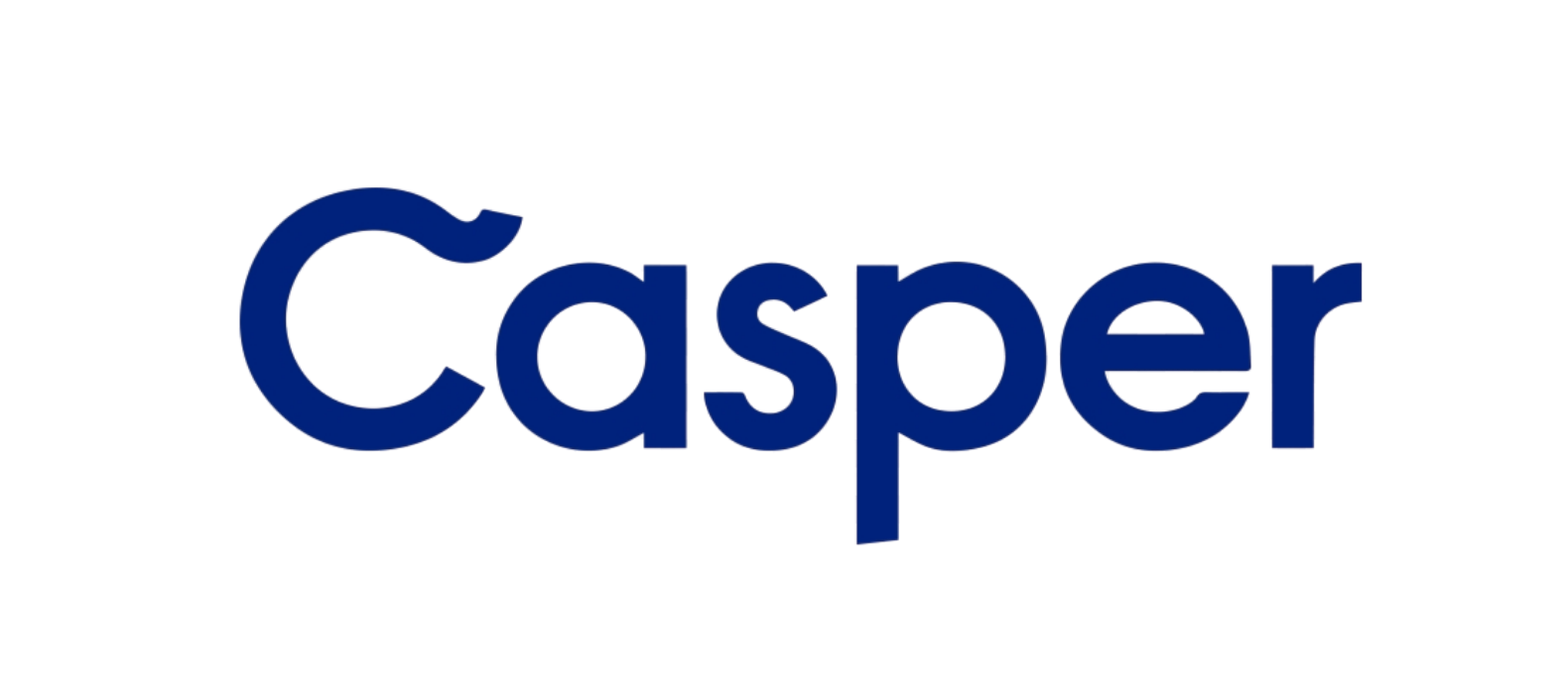 Casper logo in blue text with a stylized 'C' on a black background