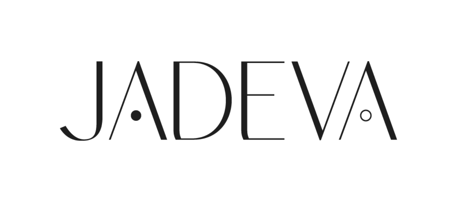 Black logo with the word "Jadéva" in stylized, thin, elongated font on a clear background.