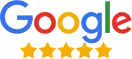Google logo with multicolored letters on a white background.