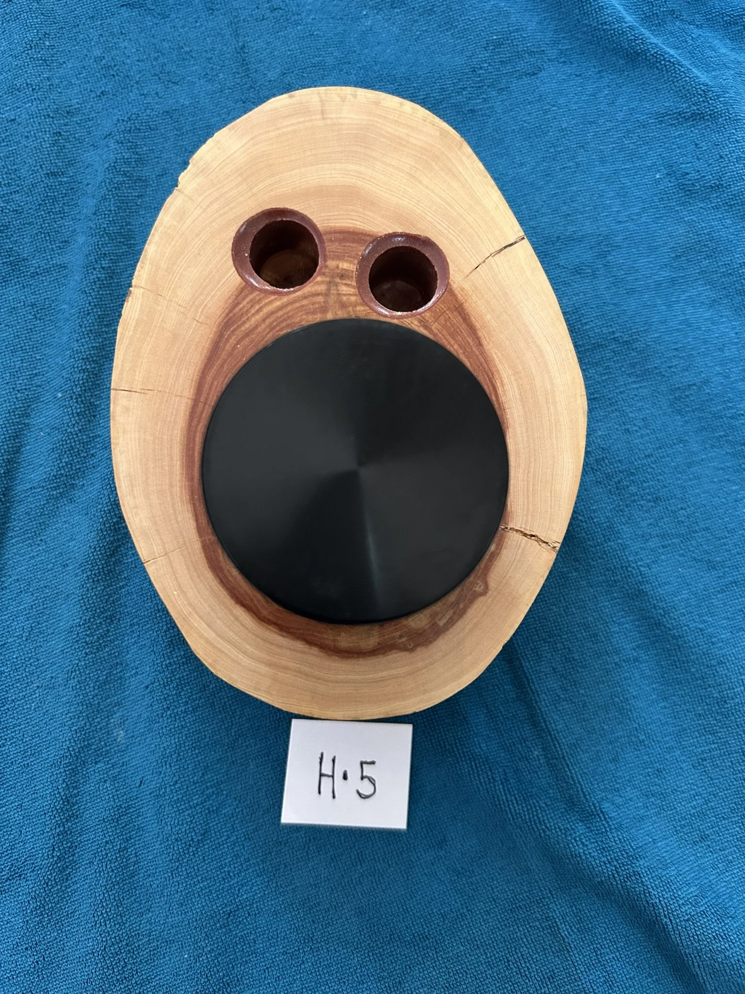 Glass Pipe Bowl stand holder for 2 14mm bowls Handmade with Juniper and Pipestone inlay