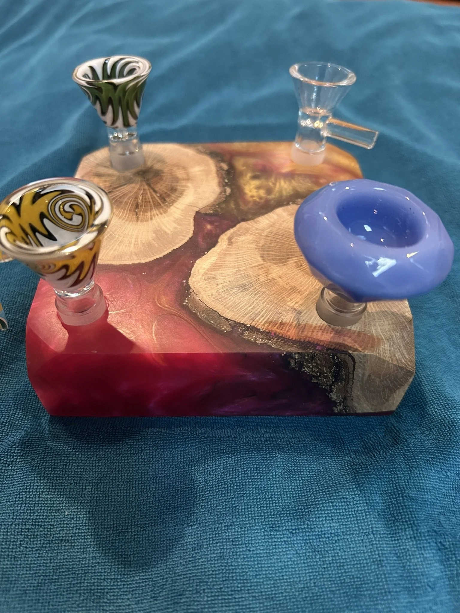 14 mm Glass Bowl Holder Stand resin and wood 4 hole for fancy glass bowls