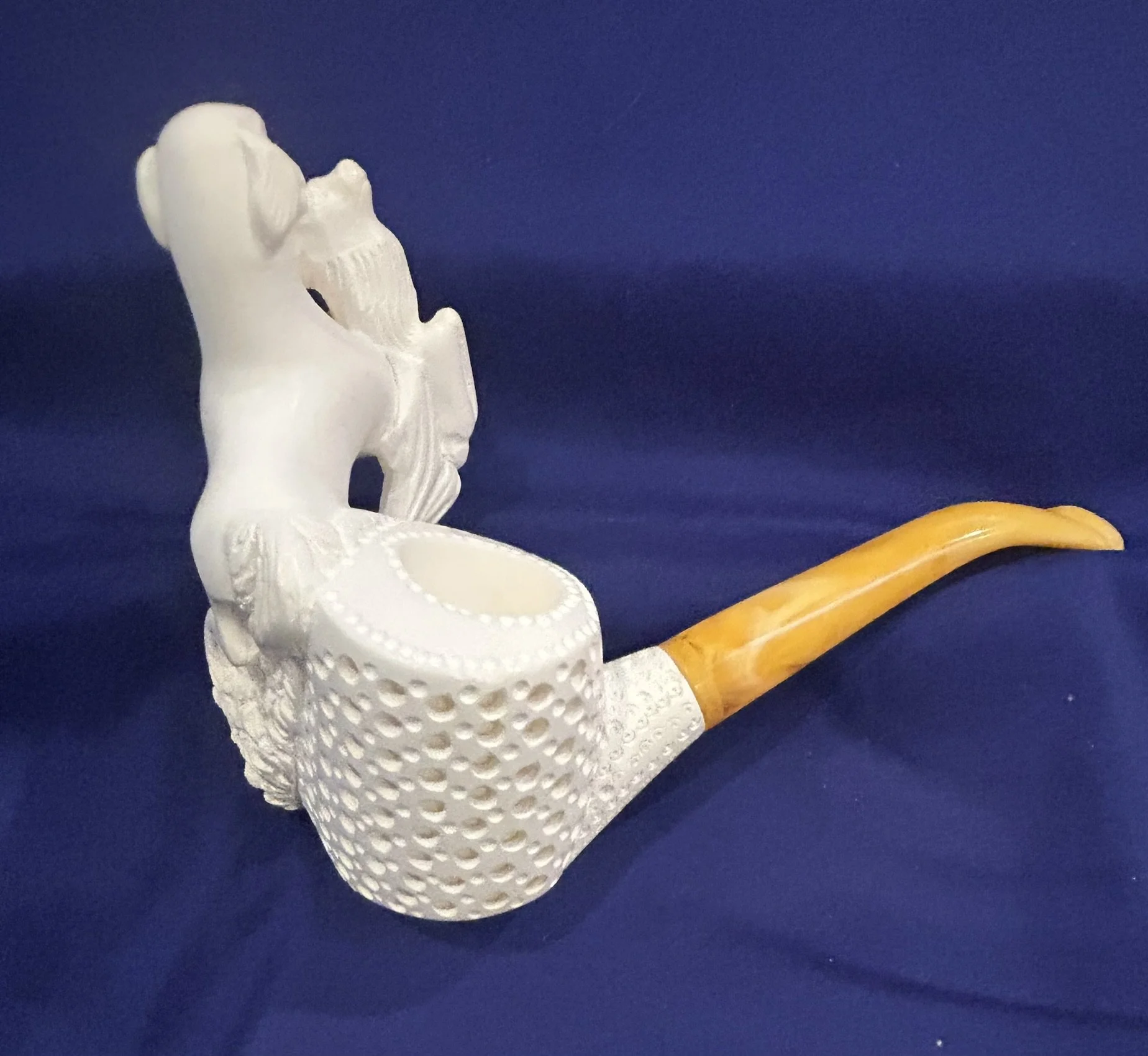 Meerschaum pipe Dog and Deer carving block meerschaum very detailed unused in case