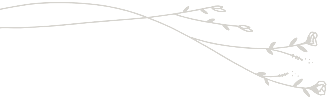 White outline of two intertwined branches with small leaves and roses on a black background.