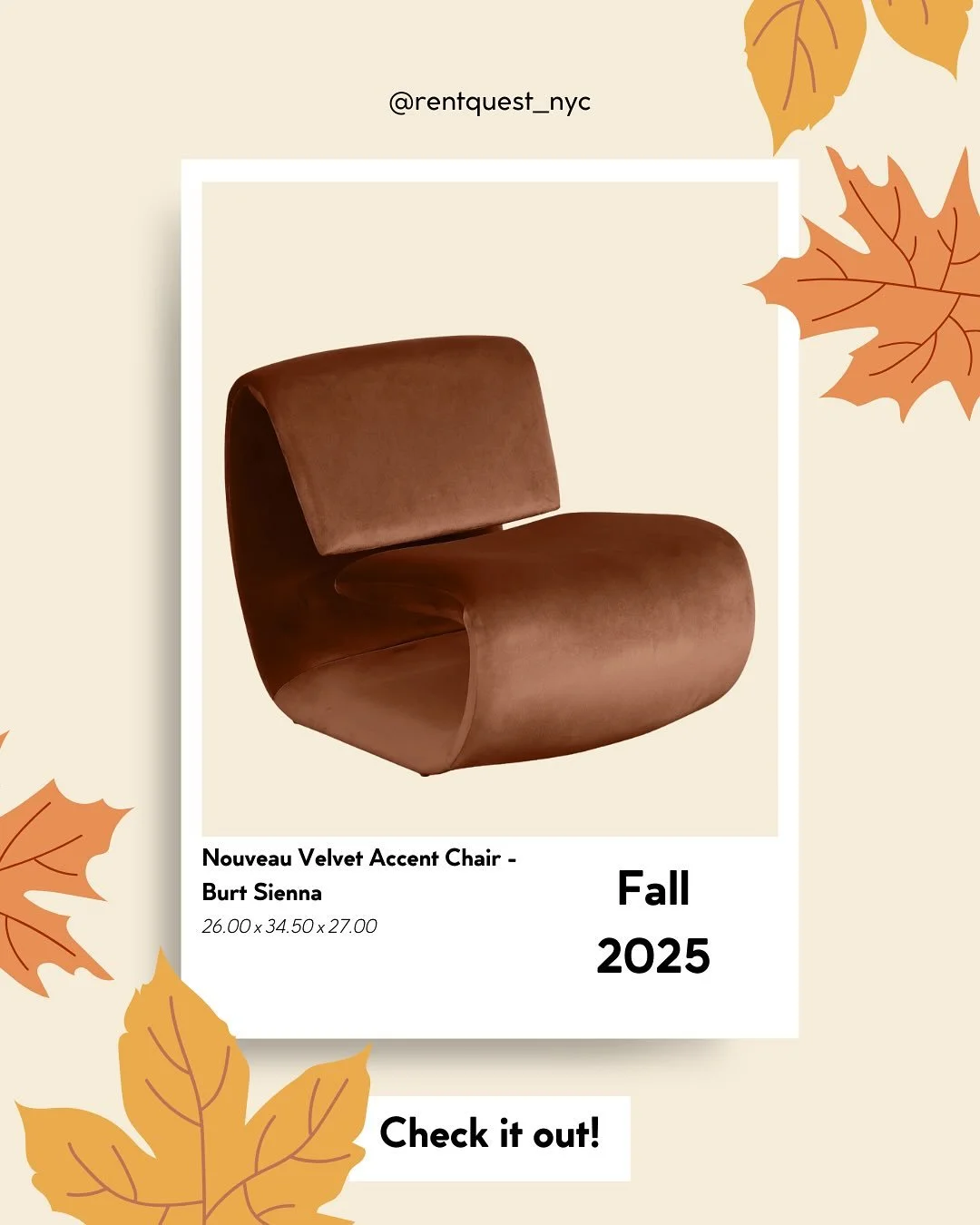 ✨HIGHLIGHT ITEM OF THE WEEK✨

Our Nouveau Velvet Chair in Burnt Sienna is bright bold and anything but ordinary. This design brings personality to every set-up &mdash; perfect for a modern cocktail hour, an art-driven gala, or a chic brand event. 🎃?