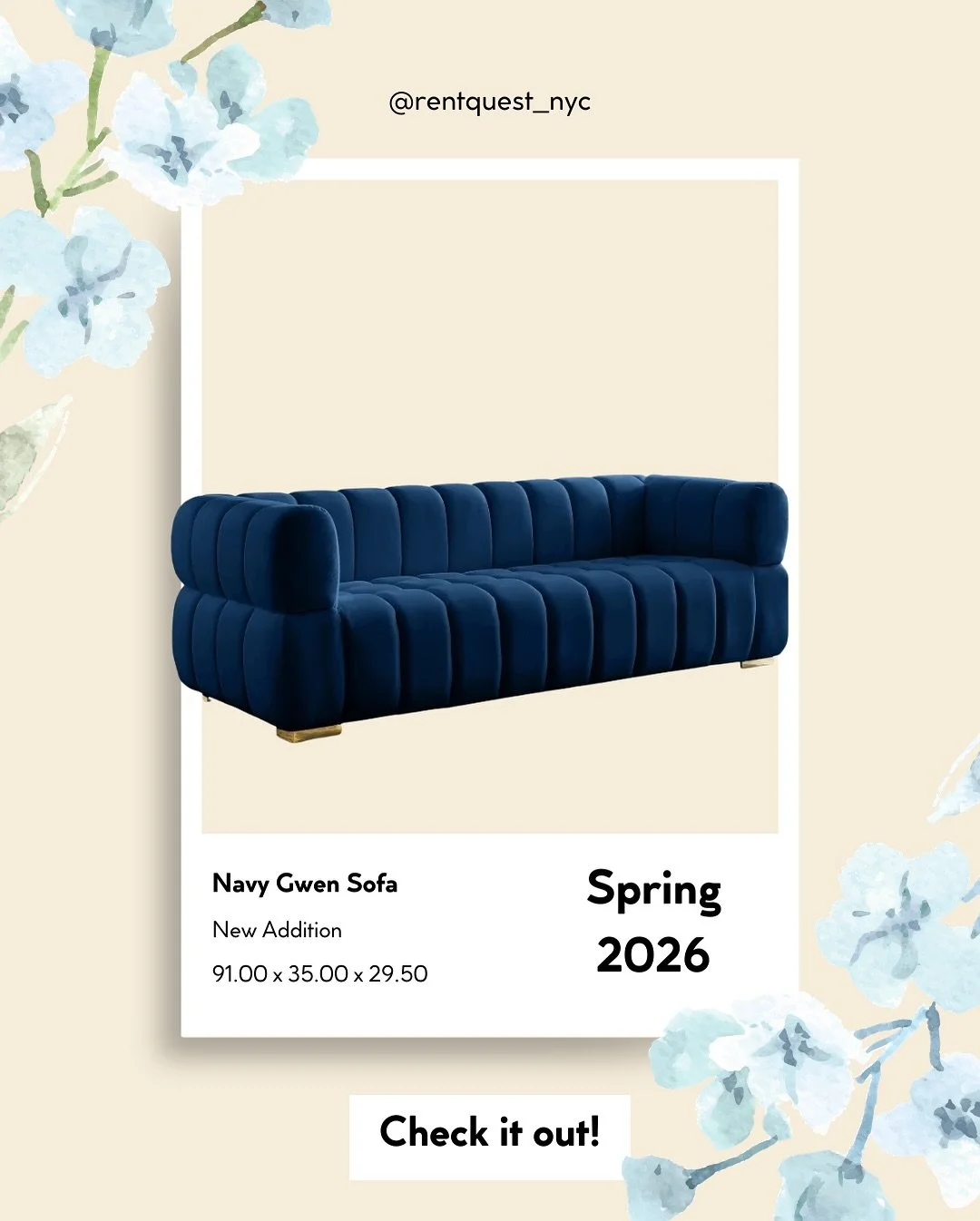 ✨HIGHLIGHT ITEM OF THE WEEK✨

Navy Gwen Sofa ☁️

With Spring creeping in, it&rsquo;s time to refresh the scene! This couch is so soft and comfy it&rsquo;s feels like sitting on a cloud. Perfectly ready for your next event! 
&bull;
&bull;
&bull;
&bull