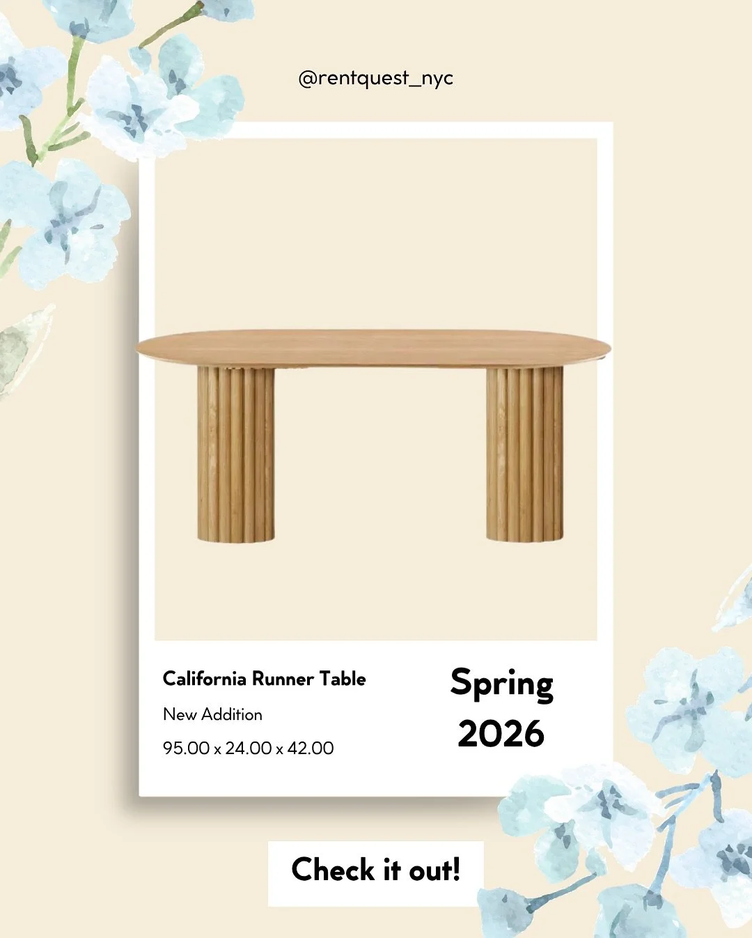 ✨HIGHLIGHT ITEM OF THE WEEK✨

California Runner Table

Natural tones meet modern design in this table. Very warm and beautiful statement piece! 
&bull;
&bull;
&bull;
&bull;
&bull;
&bull;
&bull;
&bull;
&bull;
&bull;
#rentquest #rentals #nycrentals #ny